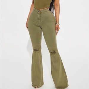 Olive Green stretch Flare Jeans
